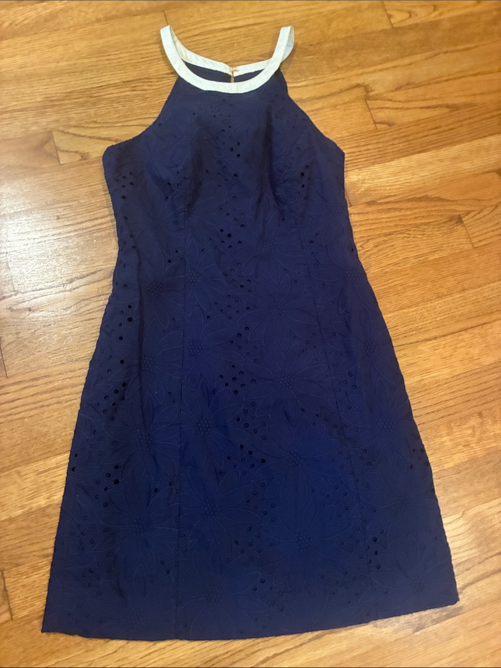 Lilly Pulitzer Navy Eyelet Halter Dress with Cream Trim